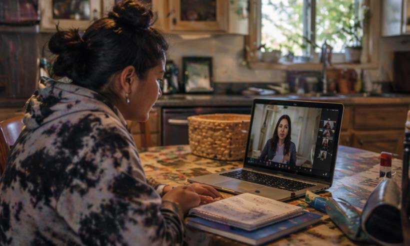 A person working from home on a video call